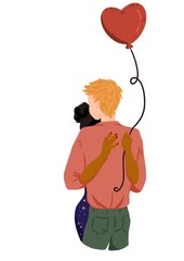 Saint Valentin couple qui s’enlace avec un ballon en forme de cœur - obrazy, fototapety, plakaty