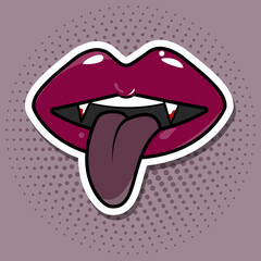 Vampire lips sticker in flat style.