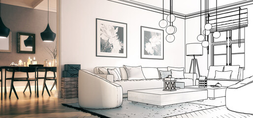 Stilvolle Wohnungsadaptation I (Zeichnung)