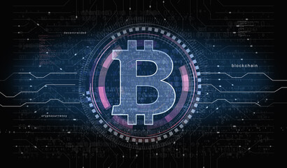 Bitcoin blockchain crypto currency symbol digital concept 3d illustration