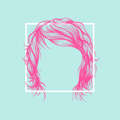Fashion woman hairstyle in square frame. Hand drawn vector illustration