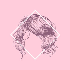 Fashion woman hairstyle in square frame. Hand drawn vector illustration