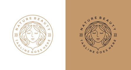 Natural beauty woman long hair logo for salon or cosmetic product with line art style