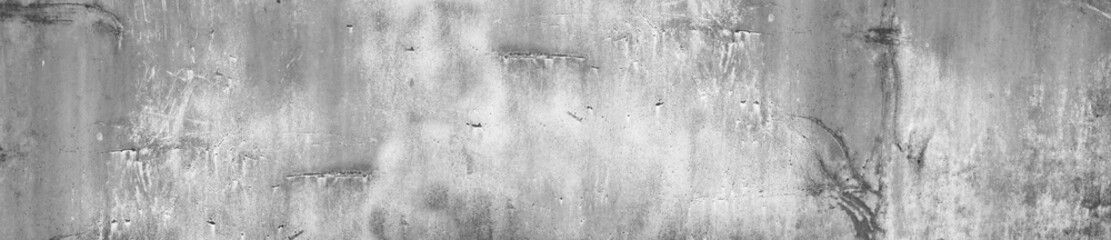 Black white grunge texture. Old scratched metal. Damaged gray steel background with copy space for design. Web banner. Website header. Panoramic.