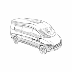 Hand drawn sketch minibus abstract vector design concept set