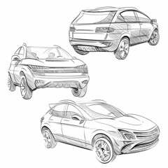 Car concept.Car sketch.Vector hand drawn. Autodesign. Automobile drawing.