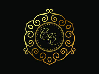 CC initial letter luxury monogram logo,elegant ornamen jewelry, emblem of love shape heart