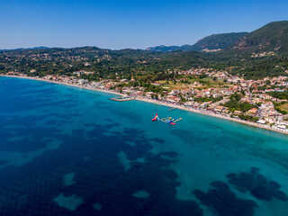 Aerial drone view of famous ipsos in  corfu island greece