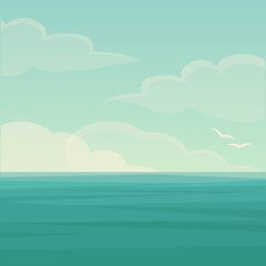 Fototapeta na wymiar Vector illustration of blue sea and sky background, water wave, ocean