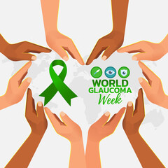 World glaucoma week. Vector banner, poster, flyer, greeting card for social media with text World glaucoma week second full week in march. Illustration with green ribbon, 