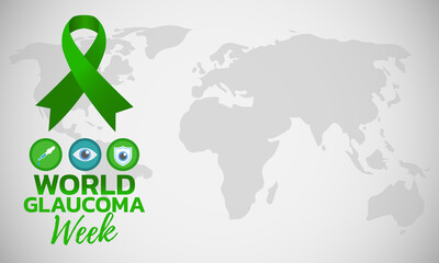 World glaucoma week. Vector banner, poster, flyer, greeting card for social media with text World glaucoma week second full week in march. Illustration with green ribbon, 