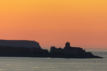 Fort La Latte near Saint Cast le Guildo  on Brittany coast from the sea or with sunset