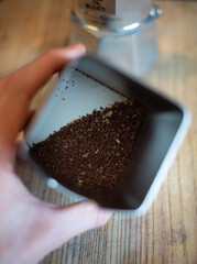 Freshly ground coffee beans