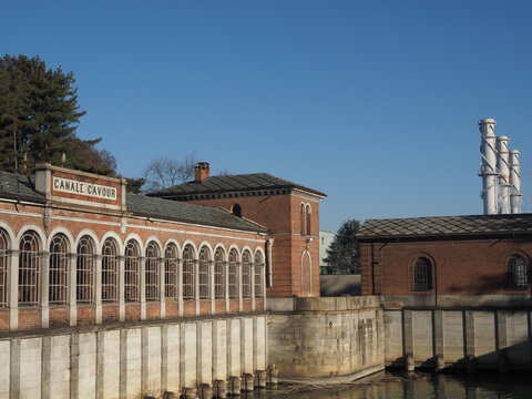 Building at the opening of Canale Cavour canal in Chivasso