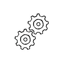 Gear mechanism logo icon sign Hand drawn ink pencil sketch Engineering tech style Modern realistic design Fashion print clothes apparel greeting invitation card flyer education poster banner plan ad
