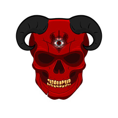 horned skull with golden teeth