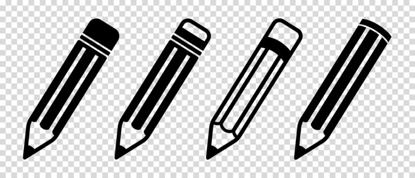 Pencil Set - Different Black Vector Icons Isolated On Transparent Background