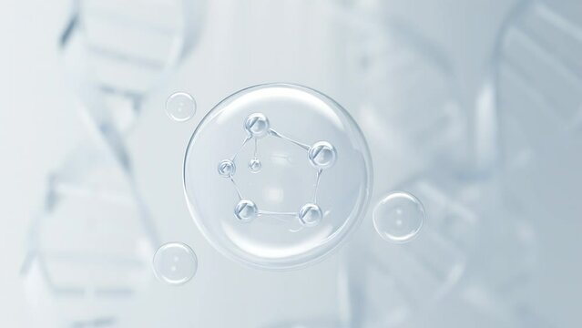 Molecule inside Bubble, Cosmetic Essence, Liquid drop on a Science background
