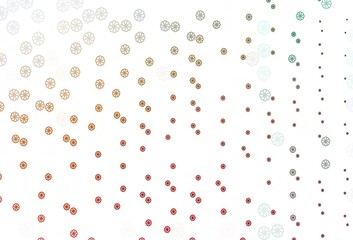 Light Green, Red vector pattern with christmas snowflakes.