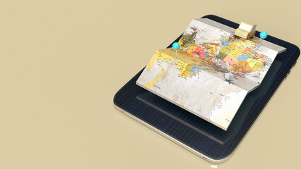 The map and tablet for travel or  apps transport  concept  3d rendering