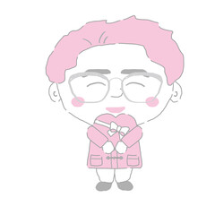 バレンタインチョコを貰う男性　シンプルカラー