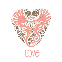 Sea Horses. Big heart for your design. © Elena Melnikova