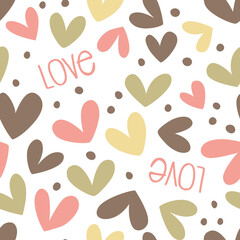 Seamless pattern with hearts in a romantic style.