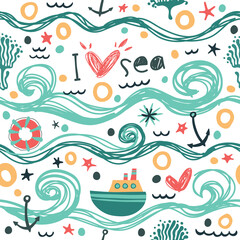 Fototapeta na wymiar Seamless pattern in the concept of children's drawings. Vector background 