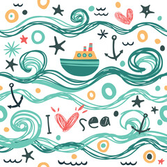 Seamless pattern in the concept of children's drawings. Vector background 