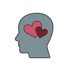 Self love isolated icon. Head shape with hearts inside. mental health. Vector illustration.