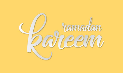 Ramadan Kareem greeting beautiful lettering with beautiful yellow background,An Islamic greeting text in English for holy month 