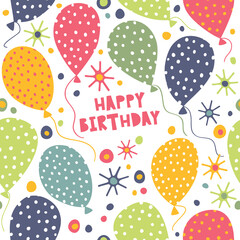 Happy Birthday. Seamless pattern with balloons.