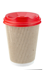 Empty paper cup isolated on white background. Coffee to go in a disposable cup.