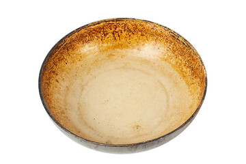 Dirty old frying pan. Isolated on white background. File Contains Clipping Path.