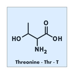 Threonine - Thr - T - Essential Amino Acid molecular formula, flat chemical structure on blue background for chemistry and biology education.