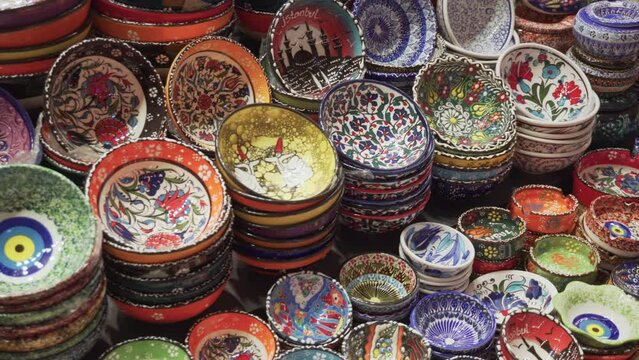 Colorful bowls at the Grand Bazaar in Istanbul, Turkey