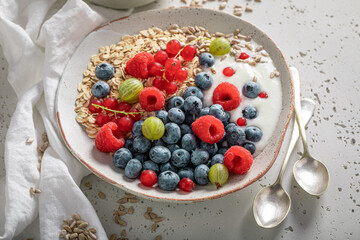 Healthy oats made of blueberries and raspberries.