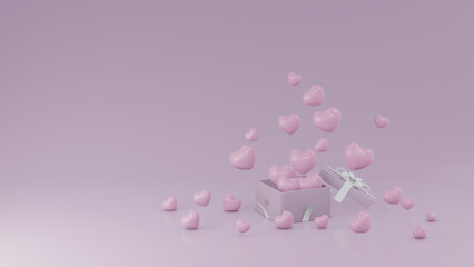 Valentine's day design. Realistic pink gifts boxes. Holiday banner, web poster, flyer, stylish brochure, greeting card, cover. Romantic background, 3d rendering