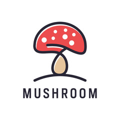 Mushroom fungi nature line outline icon logo design Premium