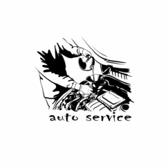 Auto service, car repair silhouette abstract, vector illustration