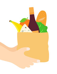 hands holding paper bag with fresh food products