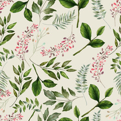 Beautiful watercolor leaf seamless pattern