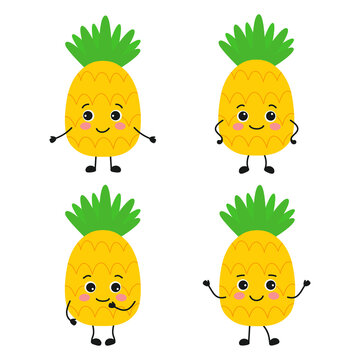 cartoon pineapple characters set in flat style