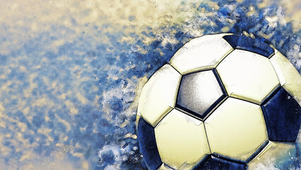 Soccer ball with particles illustration combined pencil sketch and watercolor sketch. 3D illustration. 3D CG. High resolution.