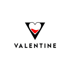 Valentine letter v  wine and love symbol logo design