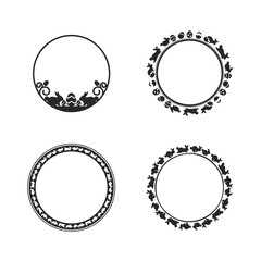 Easter Retro-style circle rabbit egg pattern frame vector illustration set