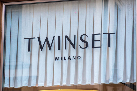 Prague, Czech Republic - July 24, 2020: TwinSet Milano store. TwinSet by Simona Barbieri is an Italian clothing brand mainly specialized in the production of feminine knitted garments