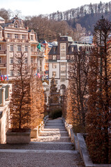 Karlovy Vary, Czech Republic, March 26, 2012.View of the street and houses in Karlovy Vary.