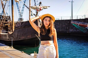 portrait of a girl in a hat in funchal madeira portugal