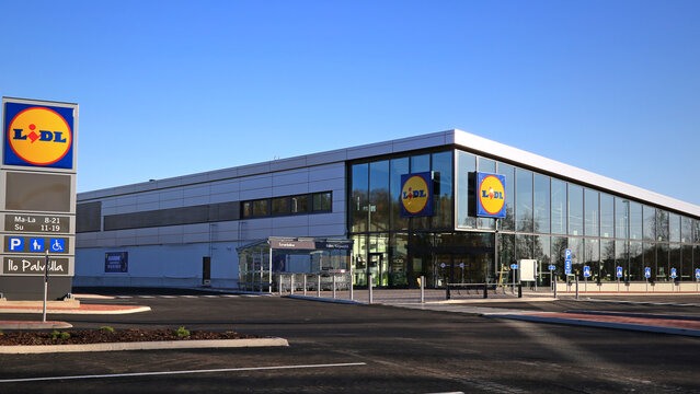 Lidl Store in Halikko, Finland. Lidl Stiftung & Co. KG is a German international discount retailer chain.
